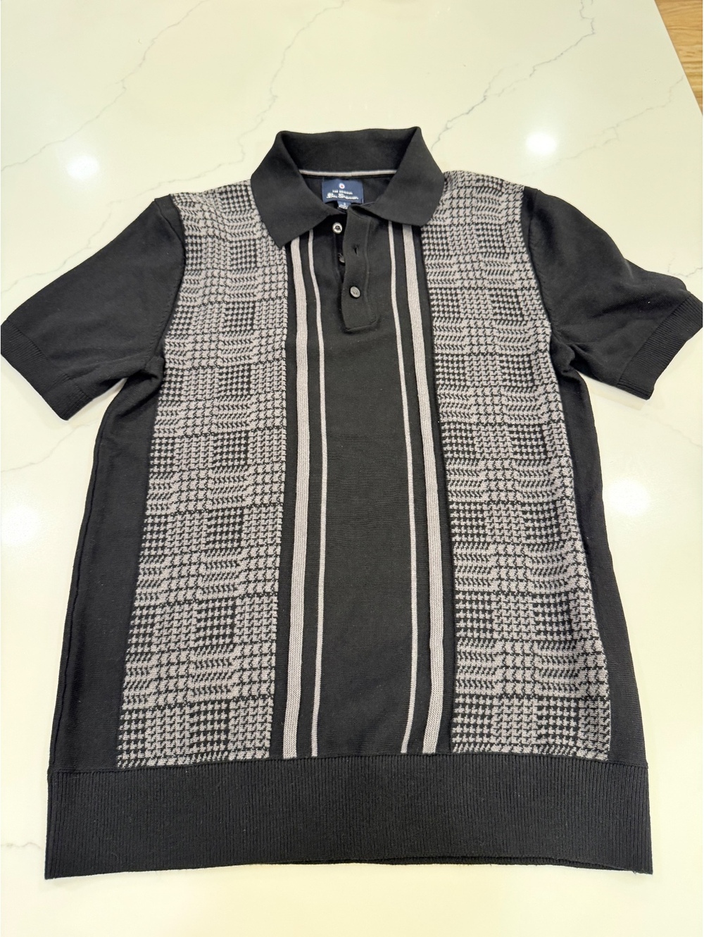 NEW $99 Ben Sherman Black Tan Knit Textured Polo Size Small.